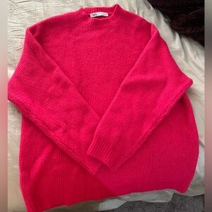 Zara Bright Pink Crew Neck Sweater